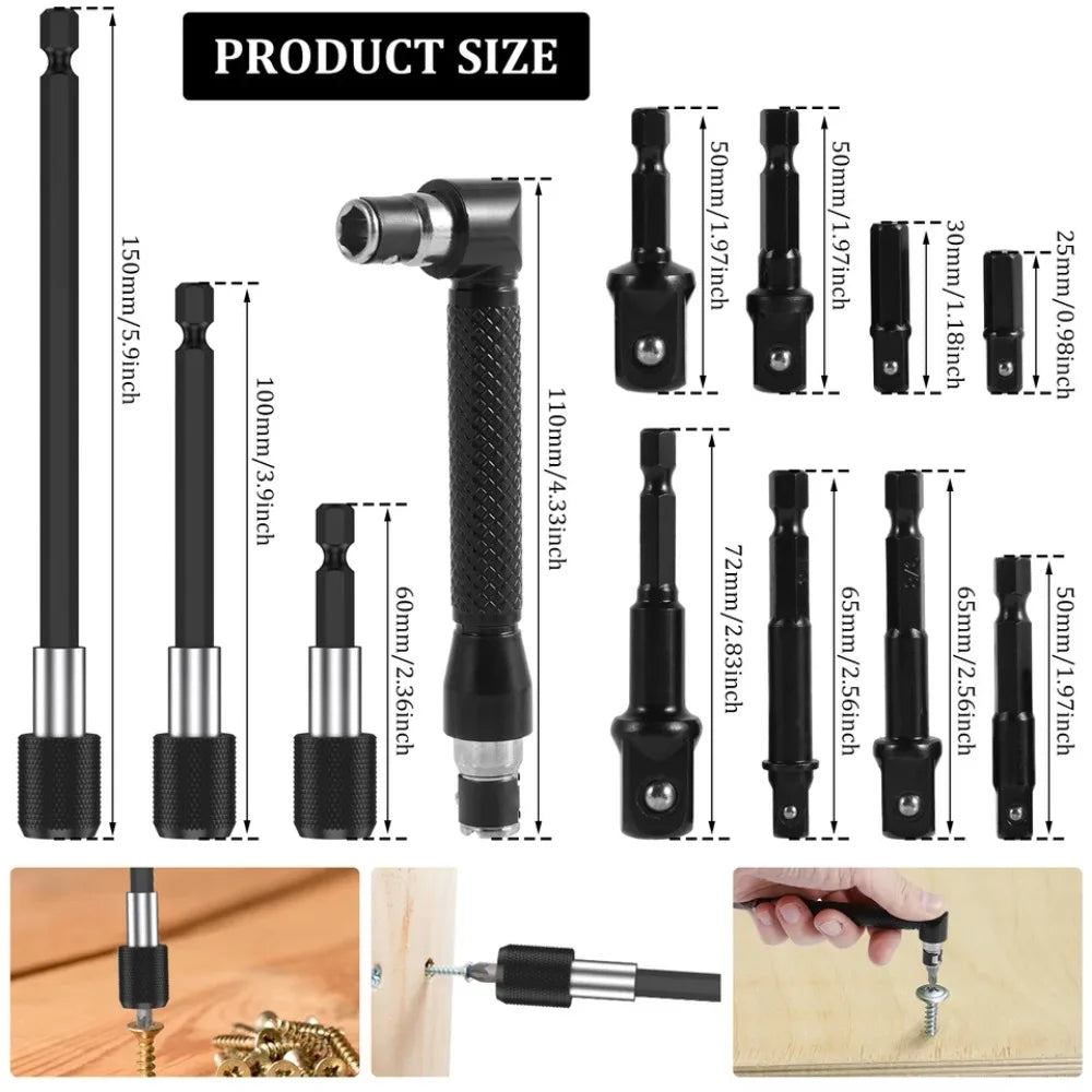 Flexible Drill Bit Extension Set – Right Angle & Socket Kit