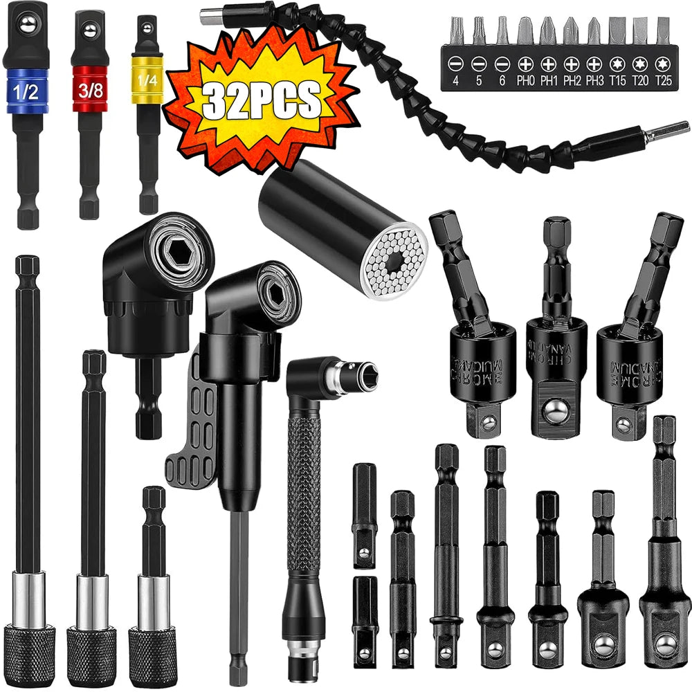 Flexible Drill Bit Extension Set – Right Angle & Socket Kit