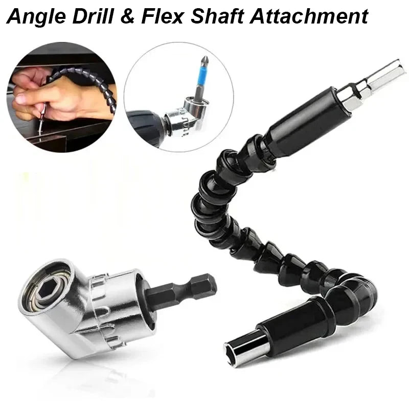 Angle Drill Adapter Set With Flexible Extension Shaft